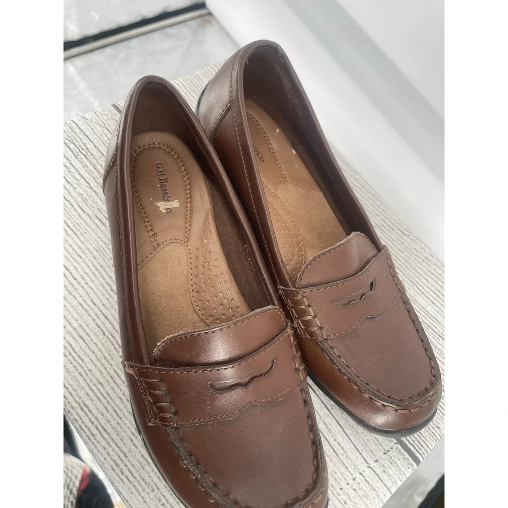 Gh Bass Co Women's Loafers Shoes Antoinette Leather Brown USA Sz‎ 7W